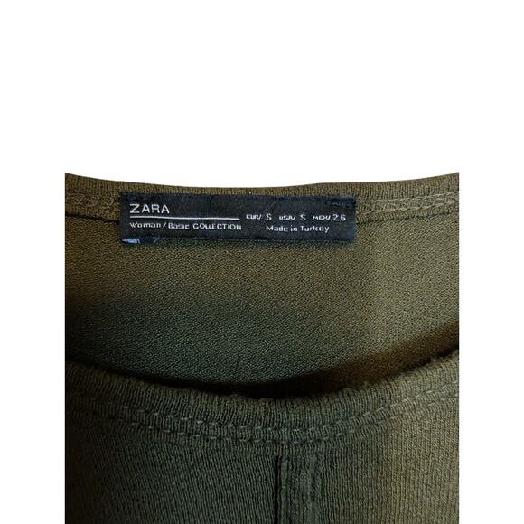 Zara Women's Size S Long Sleeve Super Soft Tee Long In Back Olive Green Boho... - Picture 3 of 6